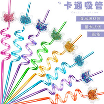 Sequin cartoon KT shape spiral straw cute cat decoration plastic straw bar party straw