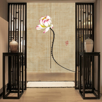 Chinese style meditation door curtain shelter curtain ancient wind tea room Calligraphy Kitchen Partition Curtain Free of perforated toilet Toilet Cloth Curtain