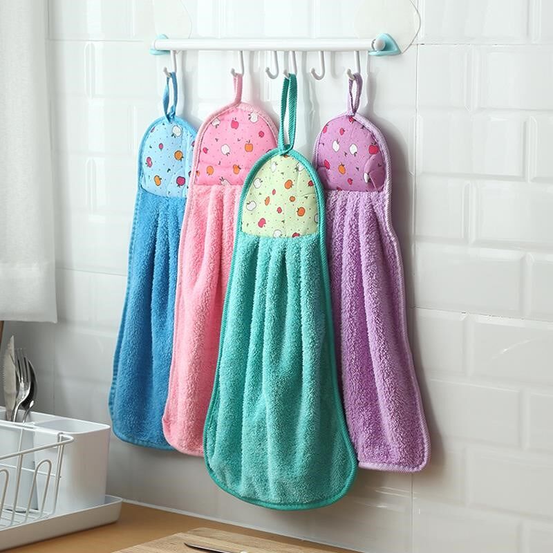 New customizable LOGO coral velvet hand towel cleaning rag cute children's kitchen hanging towel plus