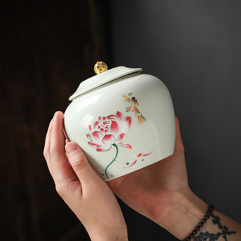 Ceramic tea cans small sealed tea cans household tea warehouse portable tea pot pu-yu black tea leaf storage tank