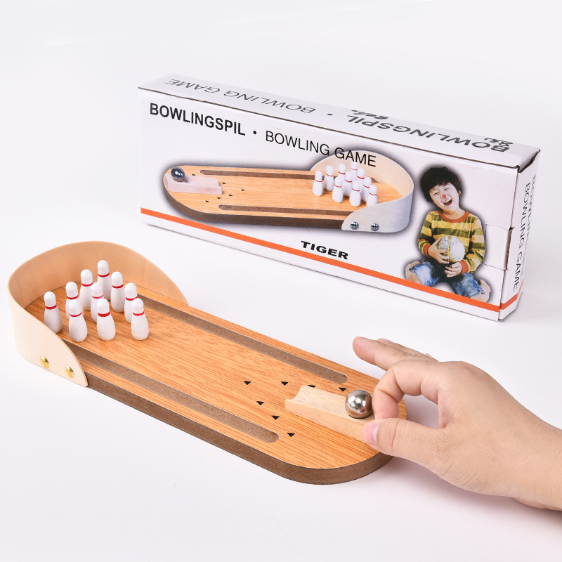 Mini bowling table game Wooden children's puzzle innovative toy solid wooden parent - child fun ball