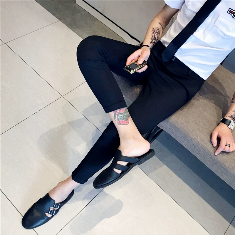 Quần tây nam 9 điểm mỏng quần chín điểm Quần đen Hàn Quốc phù hợp với quần tây Quần nhỏ chân nhỏ quần giản dị - Suit phù hợp