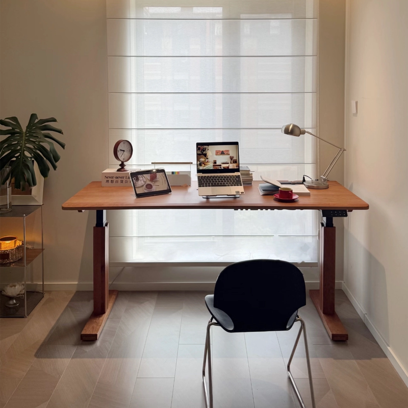 North American Cherry Wood Solid Wood Adjustable Desk for Home Use, Double-Person Office Adjustable Computer Desk with Drawer, Adjustable Workbench