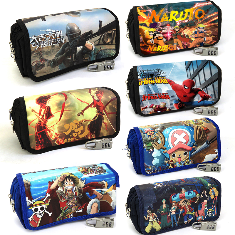Cartoon Naruto pencil bag large capacity boy pupils four-layer password lock stationery canvas multi-layer pencil case