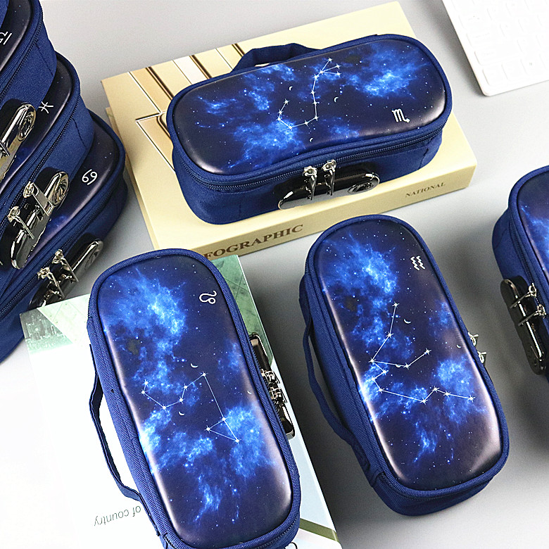 Large-capacity pencil case twelve constellation net red multi-functional canvas stationery box primary and secondary school students pencil case with password lock