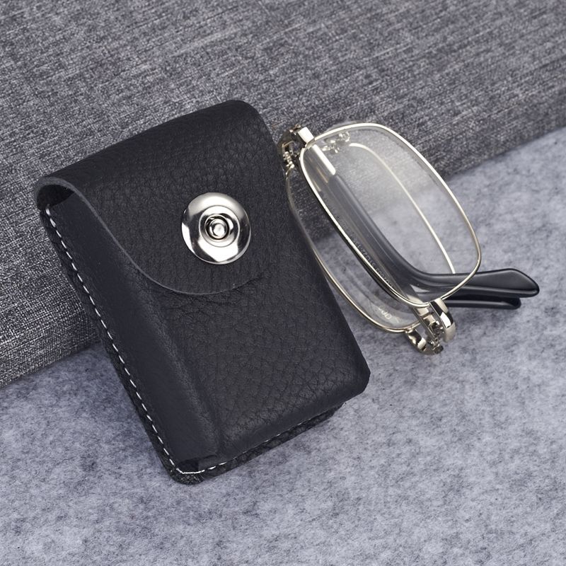Portable Men's High-End Anti-Stress Handmade Genuine Leather Reading Glasses Foldableing Glasses Case Can Be Hung on the Waist Belt First Layer Cowhide Bag