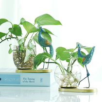 Creative peacock water bacon transparent glass small flower bottle green Laura plant floral floral room table swing piece decorations