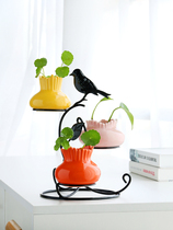 Hydroponic ceramic vase European iron bird swing green plant container living room with flower fresh decoration flower