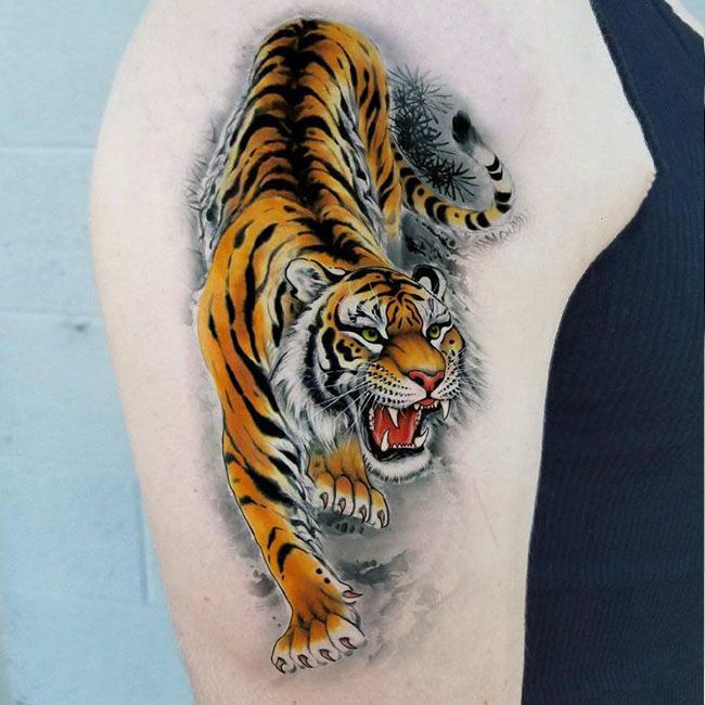 Tiger Tattoo Sticker for Lower Arm and Leg, Realistic Colorful Waterproof Tattoo Sticker, Tiger Head for Men and Women, Long-Lasting