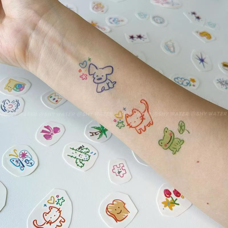 Summer Small Picture Colorful Tattoo Waterproof Long-Lasting Finger Dopamine ins Cute Reflective Cartoon Pattern Painting