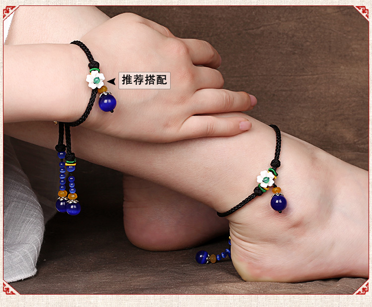 Hanada 厝 handmade phong cách dân tộc retro khí chất mắt mèo vỏ hoa trang sức đơn giản thả dầu cá tính mỏng vòng chân nữ lắc chân bạc pnj