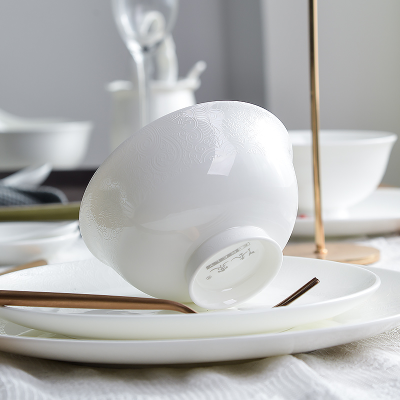 Bread and butter of household ceramic bowl porringer individual bowls relief rice bowl to eat Chinese dishes Nordic ipads porcelain tableware