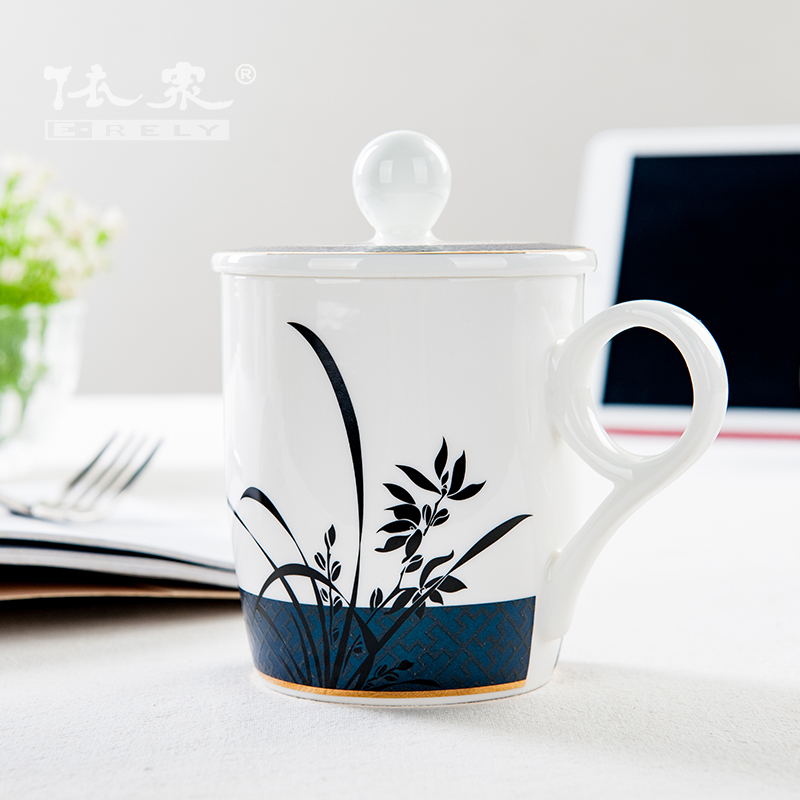 "According to the tangshan ipads porcelain cup ceramic cup with cover glass office cup high - grade conference cup cup move