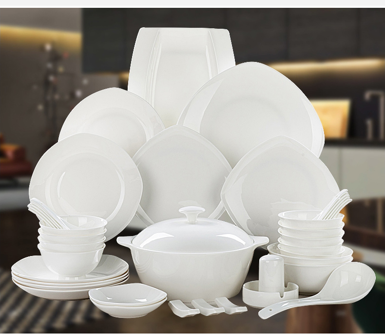 "According to the tangshan high - grade pure white ipads porcelain tableware suit household ceramics 6 dishes suit Chinese dishes