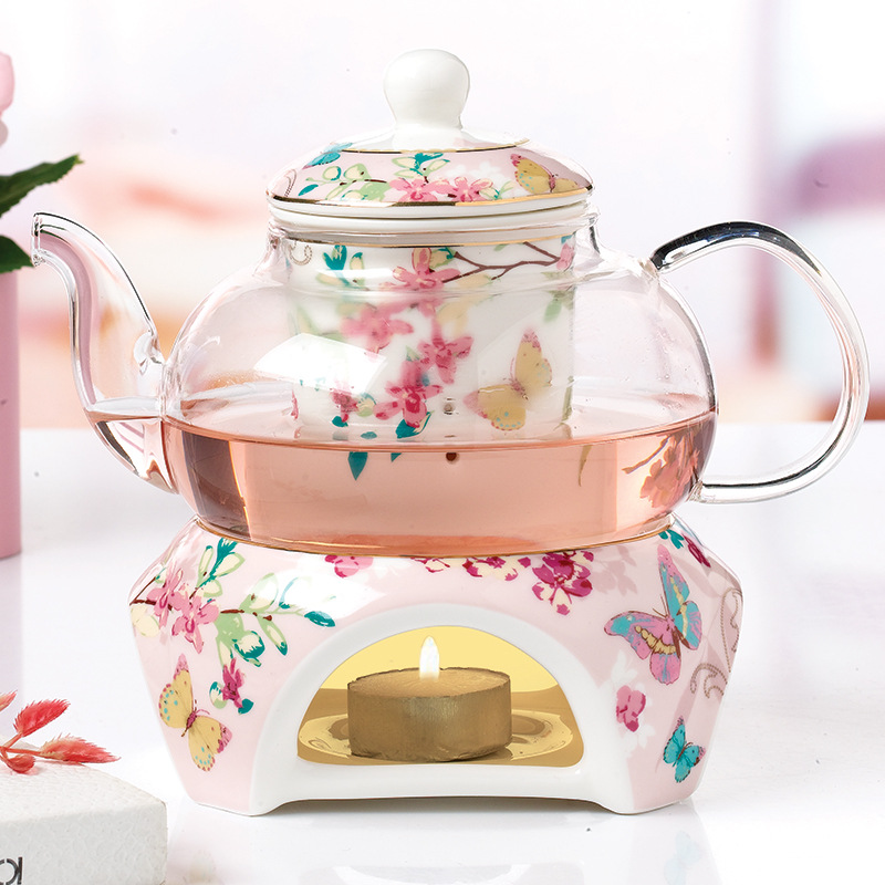 European-style candle heating ceramic glass flower tea fruit teapot heat-resistant English afternoon tea tea maker single pot