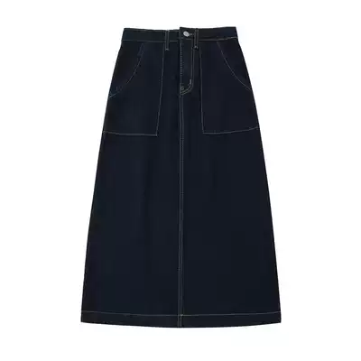 Yellow does not bother retro dark blue denim skirt mid-length version of women's high waist 2021 new crotch cover thin a-line skirt