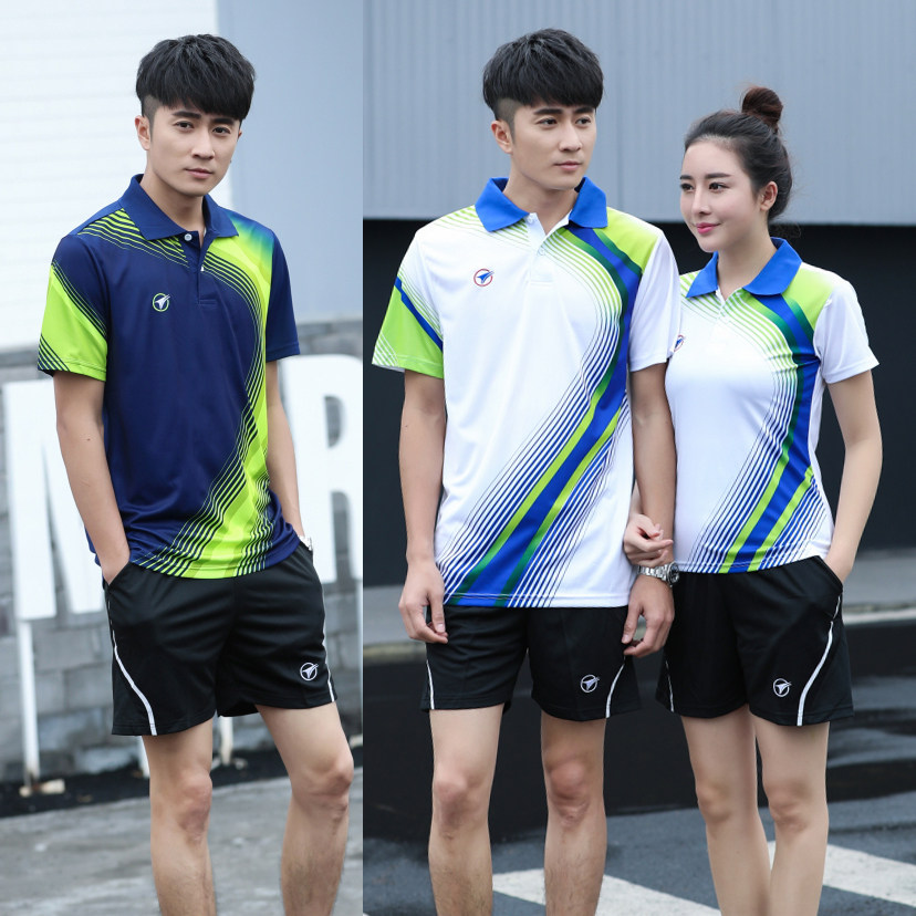 Sport suit men and women short sleeve couples speed dry large size for summer badminton sweat and air running suit table tennis clothes