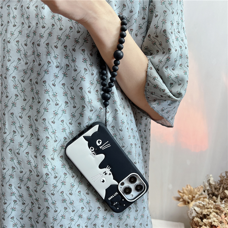 Braccialetto con perline a forma di gatto con cartoni animati, adatto per iPhone 14 Promax, custodia per telefono 15 Plus, custodia in silicone elastica appesa_voghion.com