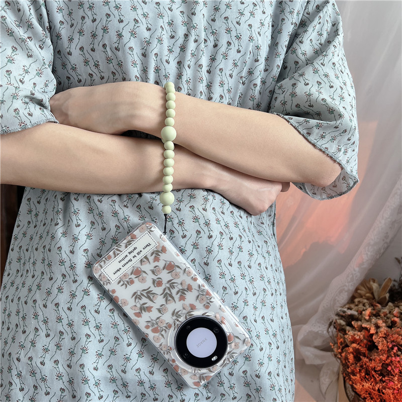 Braccialetto estivo fresco con lettera floreale verde menta mambo perline adatto per Huawei Mate60Pro cordino da polso creativo_voghion.com