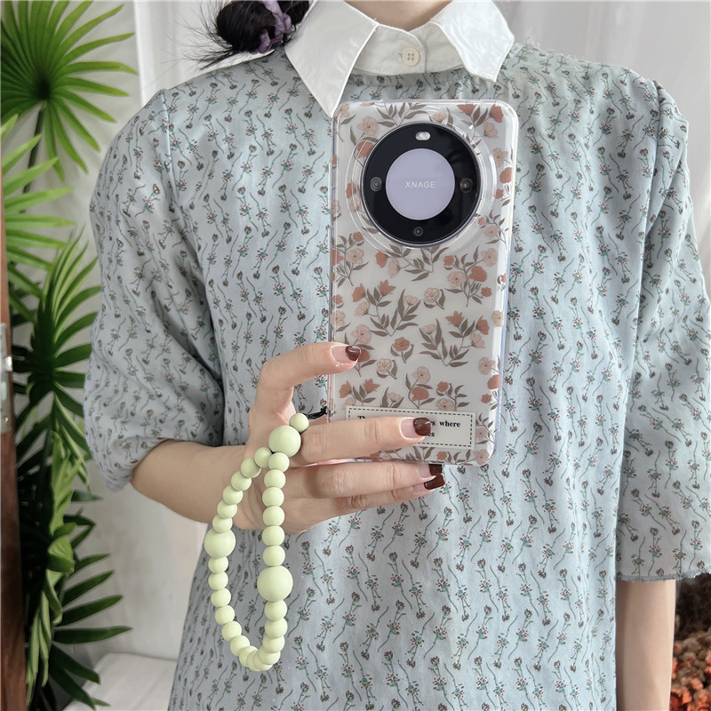Braccialetto estivo fresco con lettera floreale verde menta mambo perline adatto per Huawei Mate60Pro cordino da polso creativo_voghion.com