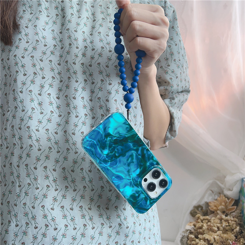Bracelet à ondulations d'eau bleue de qualité supérieure Ins adapté à l'iPhone 14 Promax Creative 15 Perte de corde suspendue à la main 13 Pro_voghion.com