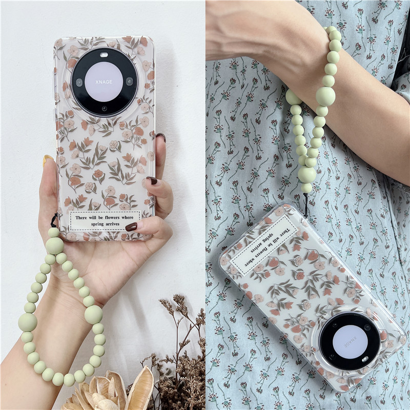 Braccialetto estivo fresco con lettera floreale verde menta mambo perline adatto per Huawei Mate60Pro cordino da polso creativo_voghion.com