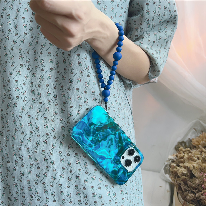 Bracelet à ondulations d'eau bleue de qualité supérieure Ins adapté à l'iPhone 14 Promax Creative 15 Perte de corde suspendue à la main 13 Pro_voghion.com