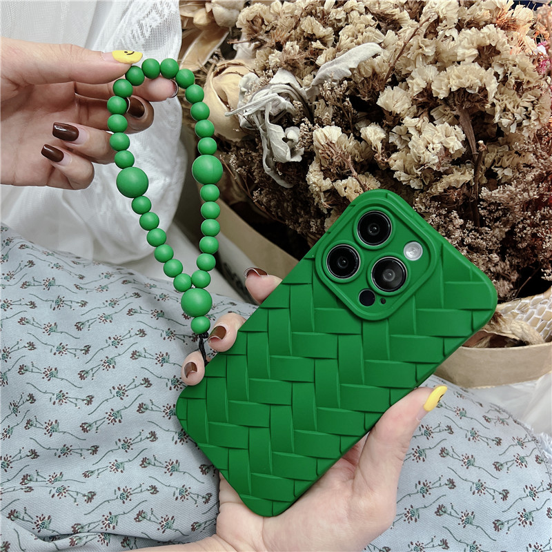 Ins grün dreidimensionale gewebte elastische Armbandperlen passend für iPhone 15Promax Hängeseil Handgelenk 14P Creative 13_voghion.com