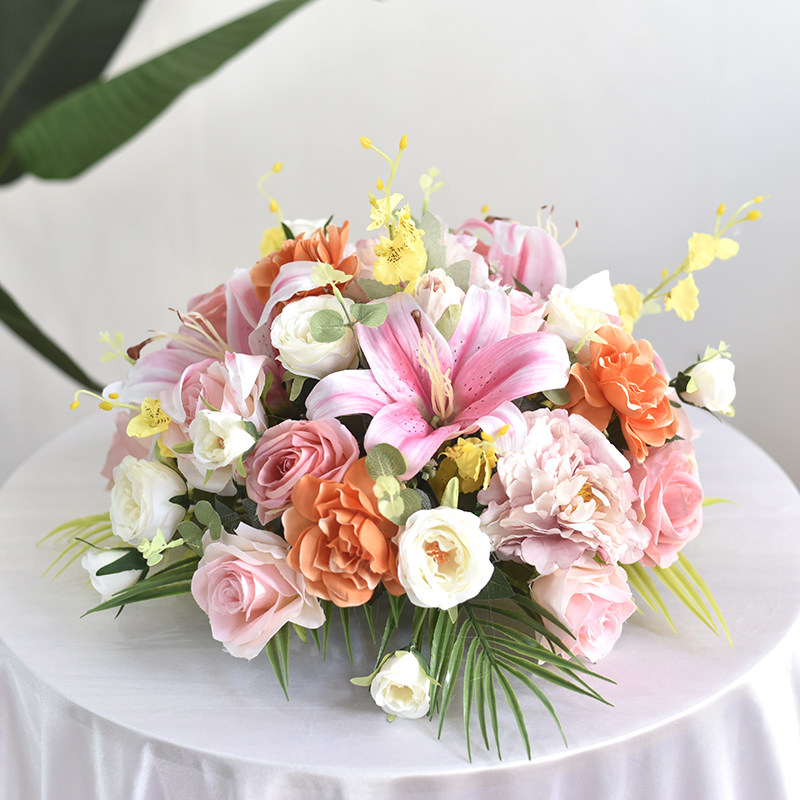 New round table dining table artificial flower artificial flower living room bar hotel restaurant turntable middle table decoration flower art