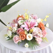 New Round Table Dining Table Emulation Flower Fake Flower Living Room Bar Hotel Restaurant Turntable Middle Table Decorative Floral