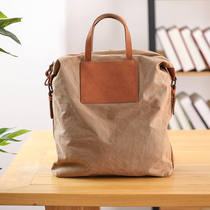 Xiao Shuang has rice double canvas shoulder bag female large capacity personality retro backpack Japanese literary and art minimal bag