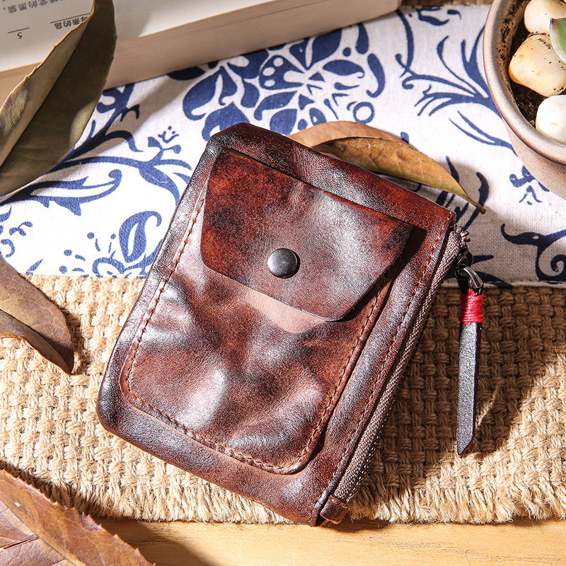 Xiaosheng Youmi handmade card bag women's leather retro old coin purse men's first layer cowhide short wallet
