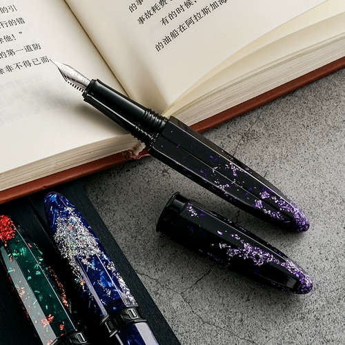 Русская перьевая ручка BENU Minima, иридиевая золотая ручка City Light Purple Flame Berry Farm, короткая сталь