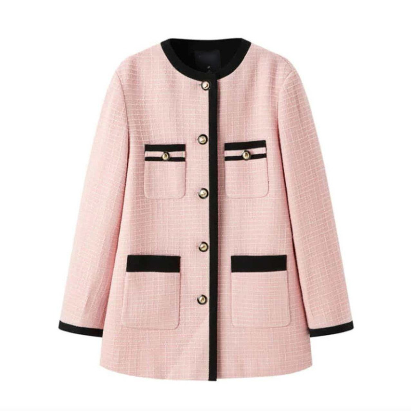 Tai Series Cut-Label Chanel-Style Mid-Length Thickened Round Neck Woolen Coat A7Bbc4542
