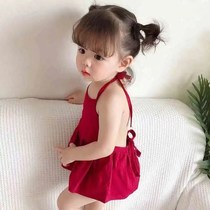 Newborn baby bellyband baby belly protection summer thin red cotton clothes vest style pajamas baby girl sling