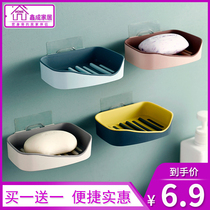 Soap box Bathroom bathroom Large punch-free non-marking paste wall-mounted double-layer drain soap box rack tray holder