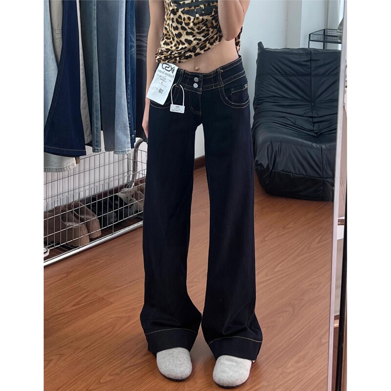 American-Style Lazy Style Low-Waist Flared Jeans for Women, Petite Size, Versatile, Loose Fit, Slimming Straight-Leg Bell-Bottom Pants