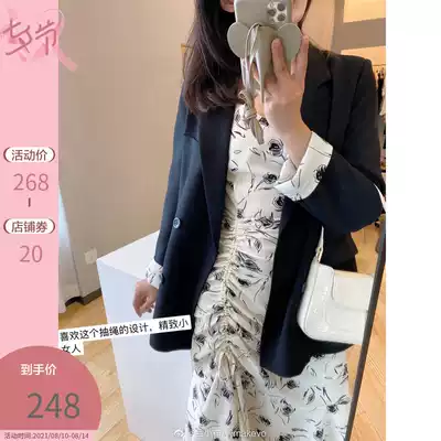 (Lu Xiaobu)Net red dress suit two-piece age-reducing temperament medium and long version of thin black blazer