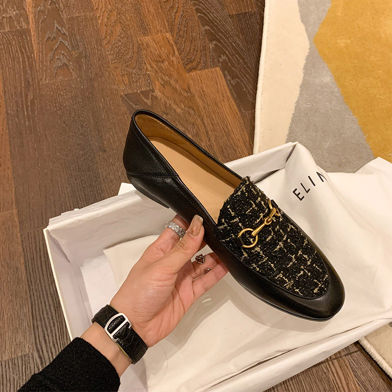 Title buckle Lefoe shoes 2022 Spring and autumn new flat women shoes Inn genuine leather bag shoes female one foot pedal sloth shoes