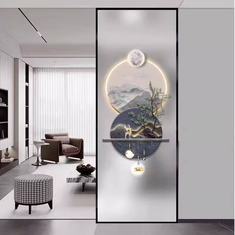 Modern Minimalist Light Luxury Art Tempered Glass Partition for Home Living Room, Blocking the Entrance, Translucent Screen Partition