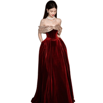 Straight Shoulder Toast Bridal Wine Red Color Advanced Sensation 2024 New Engagement Dress Silk Suede Wedding Dresses Summer