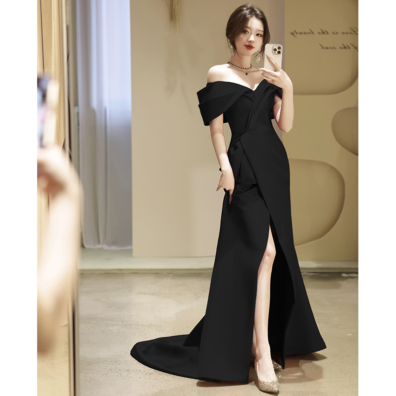 Black Evening Dress, High-End Light Luxury, Niche Mermaid Style, Elegant Socialite Banquet Host Annual Meeting Dress, Art Exam