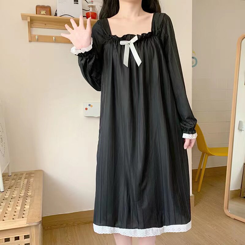 Chaoshan Jieyang pajamas women's 2022 new spring and autumn pure cotton bowknot thin section ladies princess style sweet nightdress