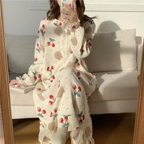 Chaoshan Jieyang pajamas womens spring and autumn Korean version cherry fiber loose large size long-sleeved senior ins style nightdress