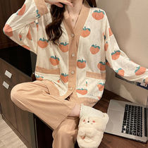 Chaoshan Jieyang pajamas womens spring and autumn cotton long-sleeved cardigan 2022 new sweet ins style homewear suit