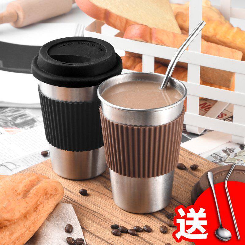 304 stainless steel mug with lid spoon coffee cup Creative personality trend drinking cup Office household cup