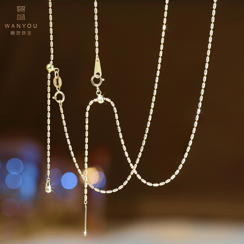 Japanese Craftsmanship 18K Gold Threaded Chain K Gold Cloud Pattern Necklace Water Drop Adjustable Plain Gold Needle-Type Fine Workmanship Sweater Chain Japanese Craftsmanship 18K Gold Threaded Chain K Gold Cloud Pattern Necklace Water Drop Adjustable Plain Gold Needle-Type Fine Workmanship Sweater Chain