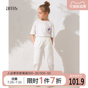 AMII Trẻ em ăn mặc cô gái Set 2020 Summer Outfit New Big Kids T-shirt quần cờ lỏng hai mảnh thiết lập tay áo ngắn.