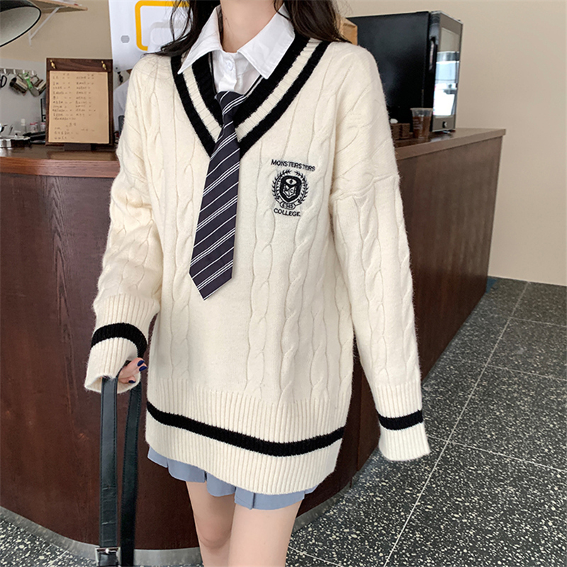 College Style Sweater Set for Women, British Style, Japanese Style, Loose Fit for Students, Outerwear for Autumn and Winter, Knitted Sweater and Shirt Two-Piece Set College Style Sweater Set for Women, British Style, Japanese Style, Loose Fit for Students, Outerwear for Autumn and Winter, Knitted Sweater and Shirt Two-Piece Set