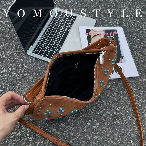 Ретро универсальная вместительная и большая матовая сумка на одно плечо, с драгоценным камнем